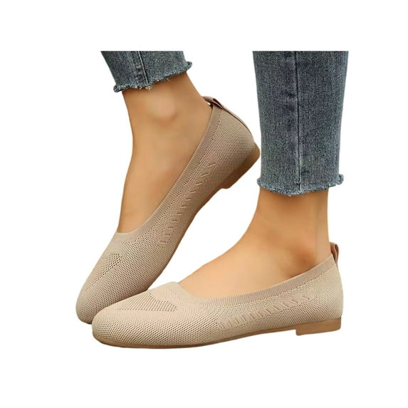 Frontwalk Womens Loafers Round Toe Flat Shoes Slip On Flats Ballets Lightweight Casual Women Comfort Dress Shoe Apricot 7.5