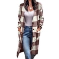 thumbnail image 1 of Frontwalk Womens Long Plaid Shacket Jackets Wool Blend Button Down Shirt Jacket Coat With Pockets Light Brown XL, 1 of 2
