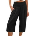 thumbnail image 1 of Frontwalk Womens Loose Capri Pants Palazzo Wide Leg Pants Summer Cotton Linen Capris Crop Trousers with Pockets Black 3XL, 1 of 4