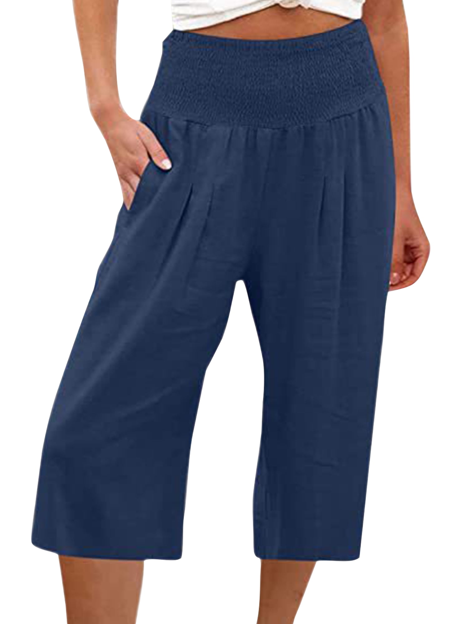 Navy capri trousers womens best sale