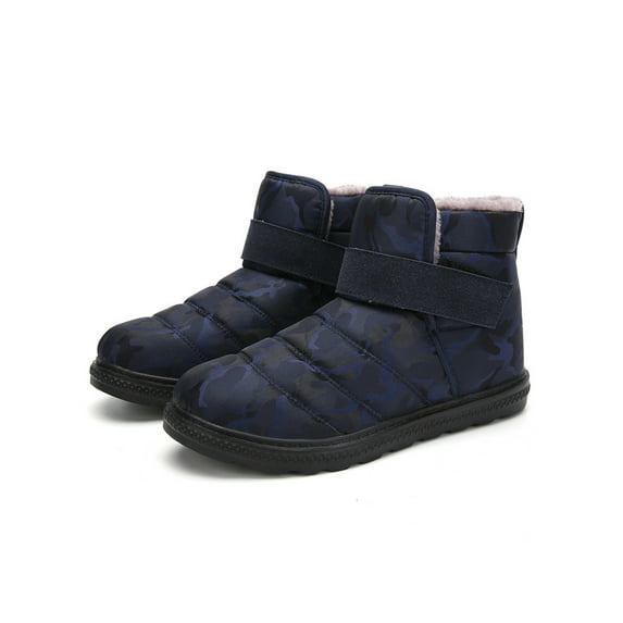 Frontwalk Womens Mens Winter Boot Faux Fur Waterproof Boots Slip On Snow Outdoor Resistant Hiking Women Men Mid Calf Warm Booties Camouflage Deep Blue 7