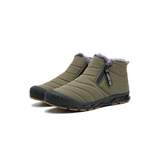 Frontwalk Womens Mens Winter Boot Plush Lined Warm Shoes Casual Snow Boots Walking Cold Weather Ankle Booties Unisex Zipper Army Green 9.5