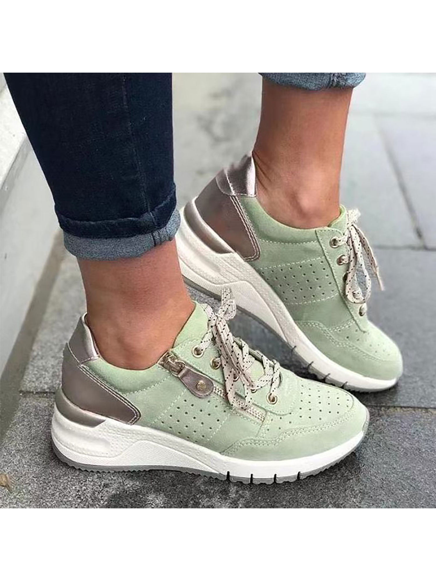 Frontwalk Womens Platform Sneaker Wedge Sport Shoes Zipper Athletic