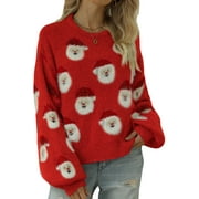 Frontwalk Womens Pullover Sweaters Christmas Ugly Knitted Jumpers Long Sleeve Xmas Holiday Party Blouse Tops Red S