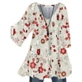 thumbnail image 1 of Frontwalk Womens Ruffle 3/4 Sleeve V-Neck Blouse Beach Floral Kaftan Baggy Tunic Shirt Tops Ladies Boho Loose Flowy Tops Size S-3XL 1 M, 1 of 2