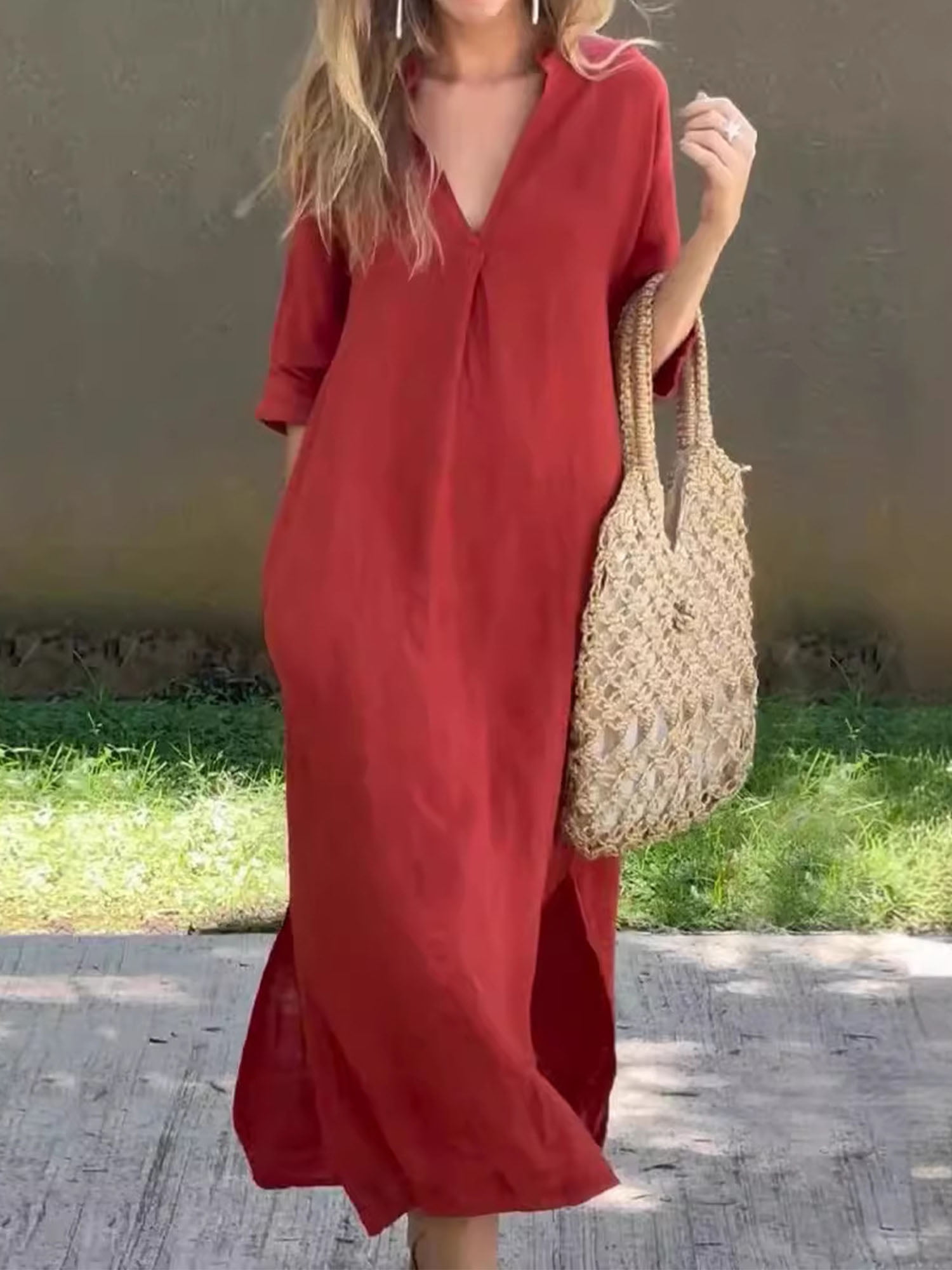 ladies linen dresses size 14 Beth'23 Oversized linen Dress with Long Sleeves main image 0