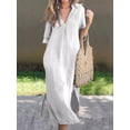 thumbnail image 1 of Lumento Womens Side Slit Maxi Shift Dress V-Neck Loose Dresses Ladies 3/4 Sleeve Cotton Linen Long Dress White 2XL, 1 of 5