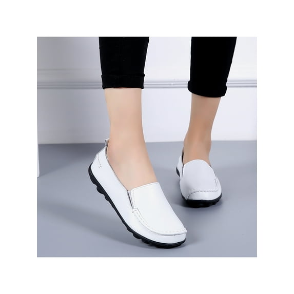 Frontwalk Womens Slip on Leather Loafers Comfortable Driving Casual Flat Shoes Silver Size 4-13