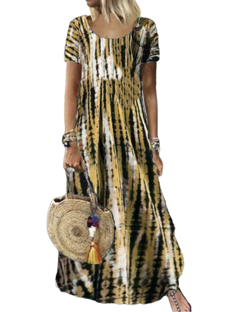 Frontwalk Womens Summer Maxi Dress Short Sleeve Crew Neck Casual Long Beach  Dresses Tie Dye Sundress Lounge T Shirt Dress - Walmart.com