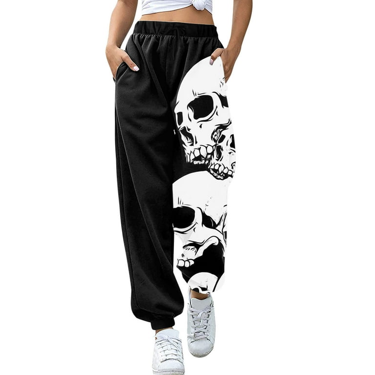 Frontwalk Womens Sweatpants Skull Comfy Jogger Athletic Track Pants Casual  Elastic Waist Workout Lounge Pant with Pocket Big Skull M