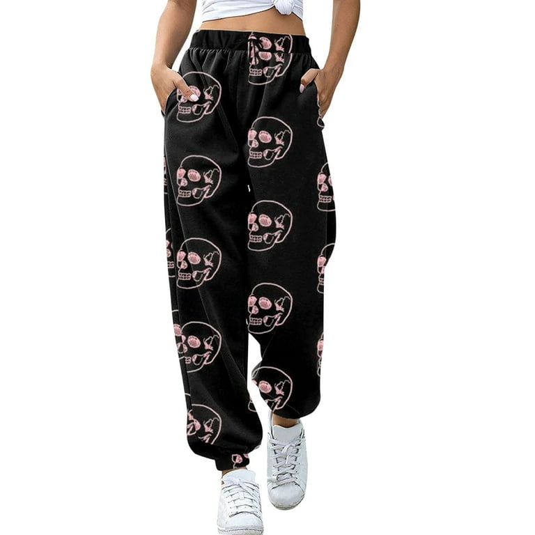 Frontwalk Womens Sweatpants Skull Comfy Jogger Athletic Track Pants Casual  Elastic Waist Workout Lounge Pant with Pocket Pink XL