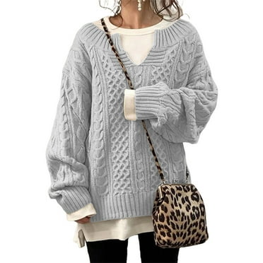 Women's Long Sleeve Heart Pattern Patchwork Sweater in Gray - Walmart.com