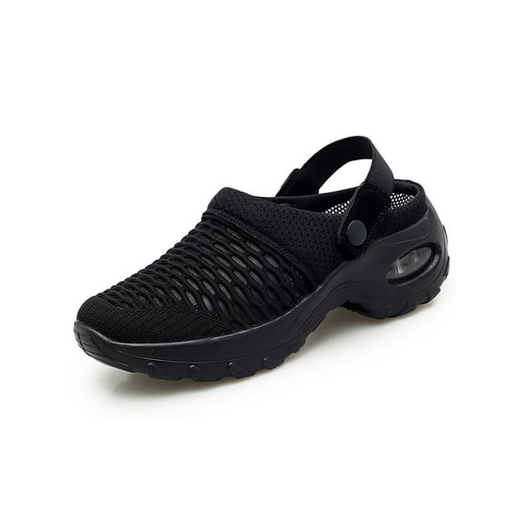 Frontwalk Womens Walking Shoes Slip On Mules Sneakers Air Cushion Slide Sneaker Beach Lightweight Shoe Women Breathable Clogs Black 5.5