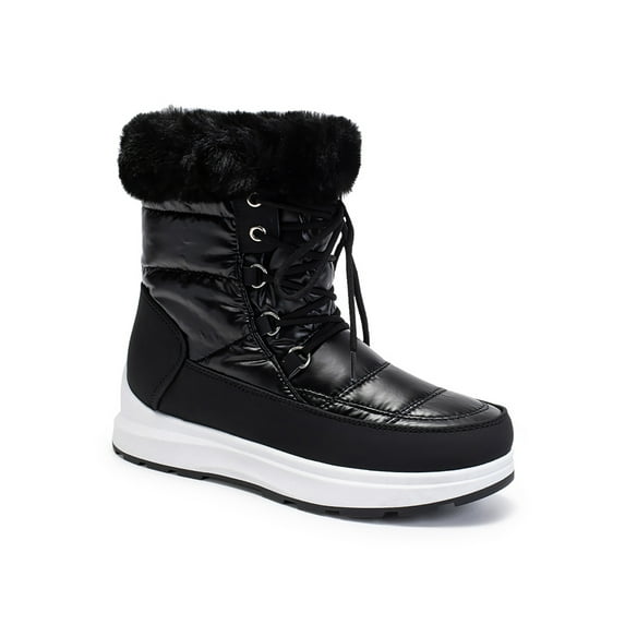 Frontwalk Womens Warm Booties Mid-Calf Winter Boot Faux Fur Snow Boots Outdoor Breathable Ankle Bootie Ladies Plush Lined Shoes Black 10.5