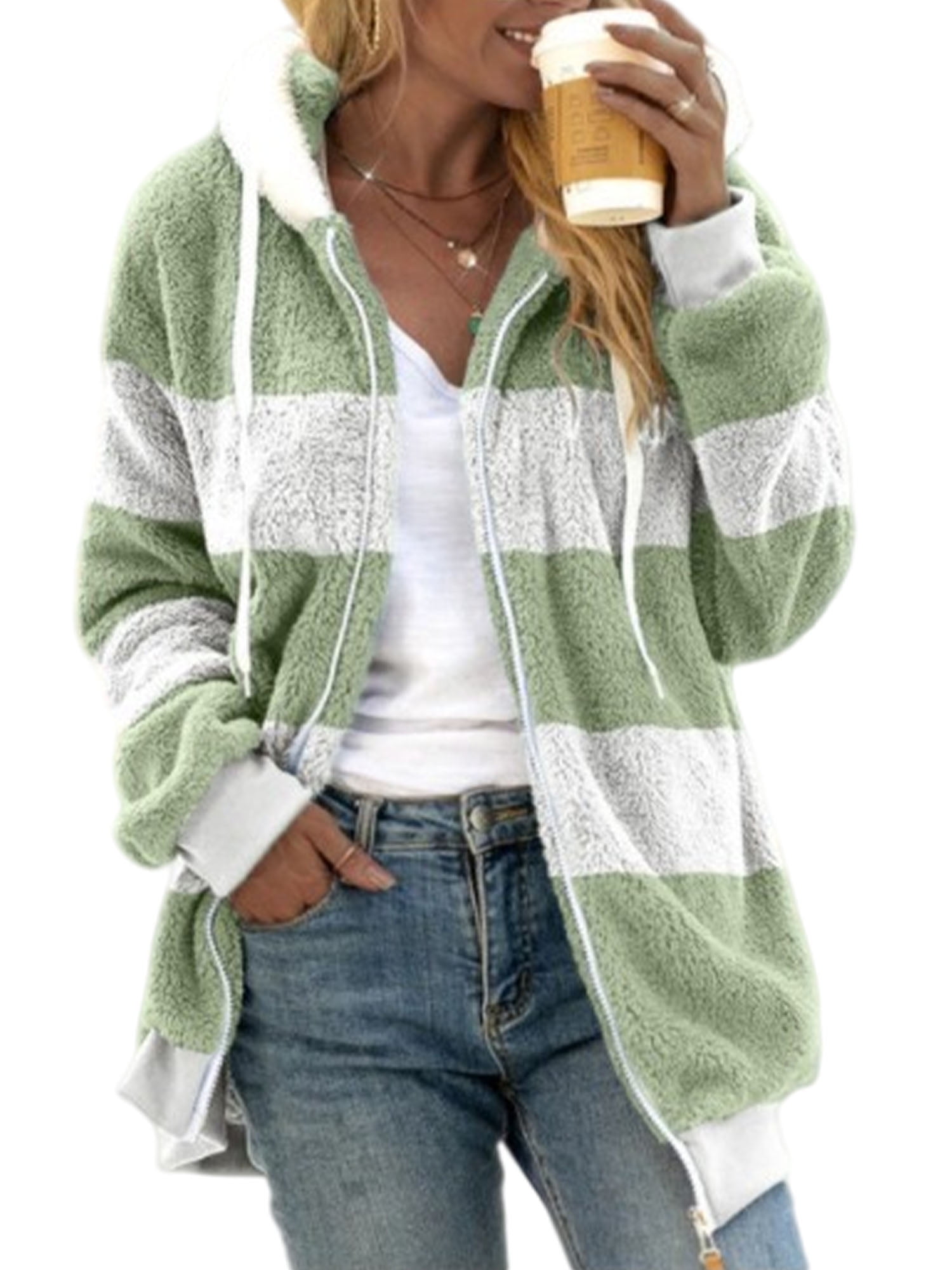Floral Unisex Plush Thick Long-Sleeved Cardigan Coat main image 1