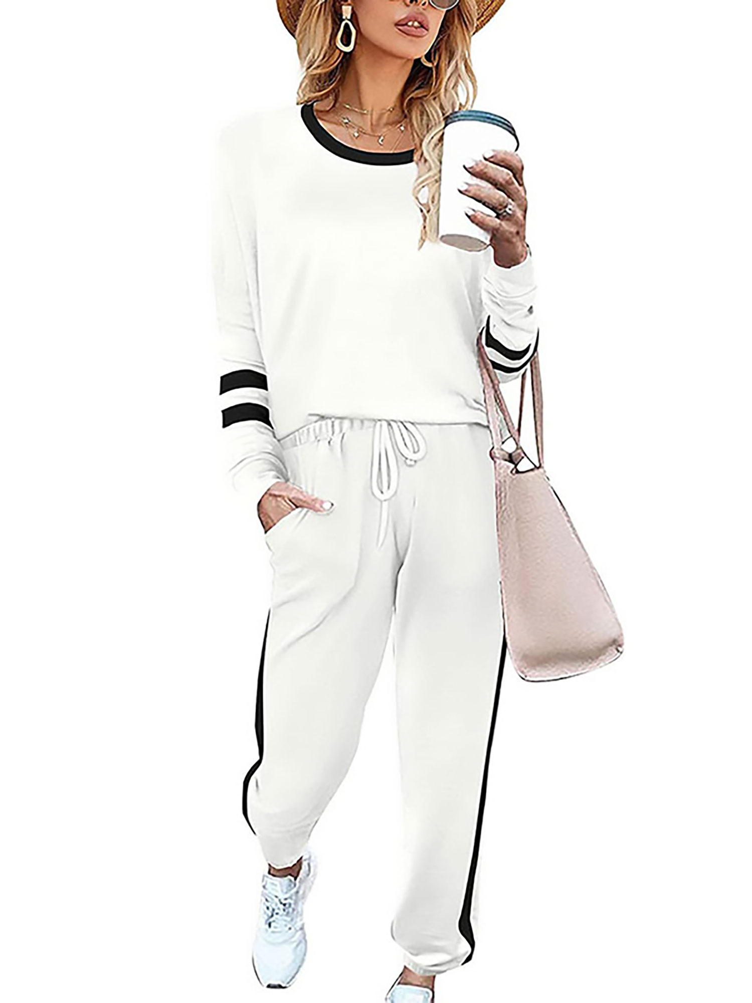 Frontwork 2 PCS Long Sleeve Jogger Sweatsuit Outfits For Women Color ...