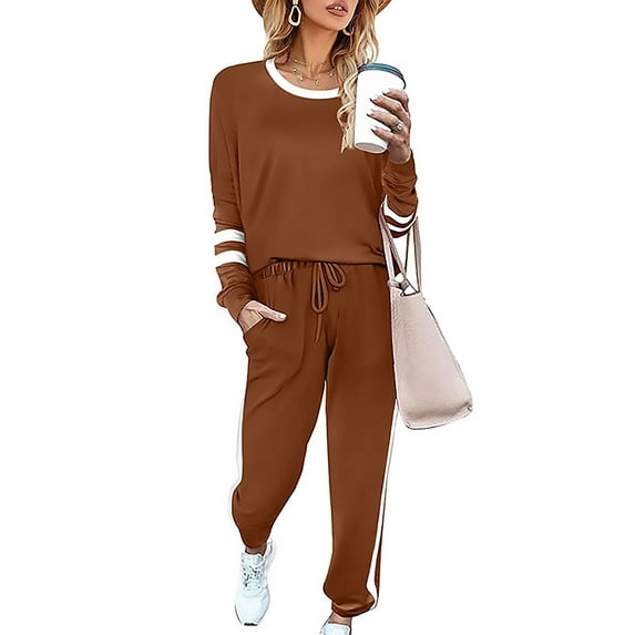 Frontwork Casual Two Piece Outfits For Women Long Sleeve Loungewear Sweatsuit Set 2 Piece Pullover and Drawstring Sweatpants Sport Outfits Sets