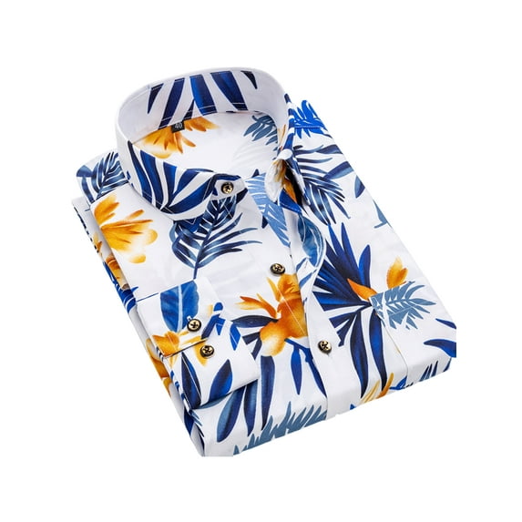 Frontwork Men Print Dress Shirts Classic Long Sleeve Basic Button Down T-Shirt with Pocket