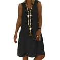 thumbnail image 1 of Frontwork Plus Size Cotton Linen Tank Dresses For Women V-Neck Solid Color Sundress Ladies Summer Holiday Party Dress Size S-5XL, 1 of 2