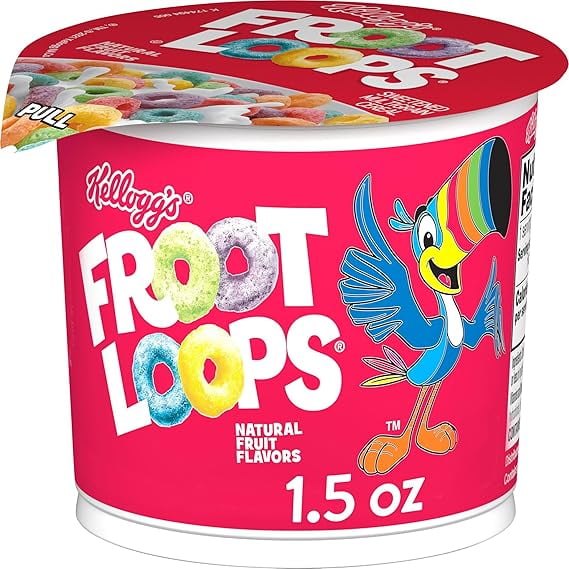 Froot Loops Cold Breakfast Cereal Cup, Fruit Flavored, Breakfast Snacks with Vitamin C, Original, 1.5oz Cup (1 Cup)(pack of 2