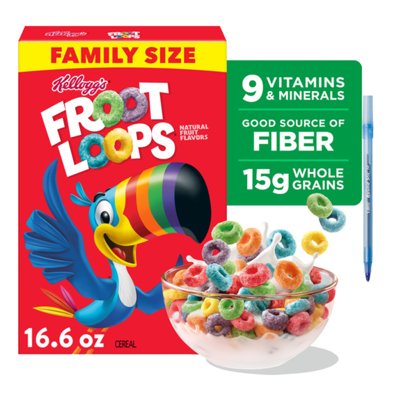 Froot Loops Froot Loops Breakfast Cereal, Good Source of Fiber, 15g Whole Grain, Family Size, 16.6 oz