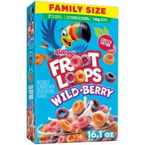 Kellogg's Froot Loops Wild-Berry Breakfast Cereal, 7 Vitamins and Minerals, Family Size, 16.1 oz