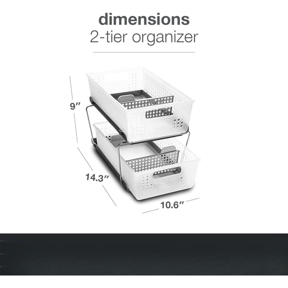 Frost 2-Tier Slide-Out Multi-Purpose Organizer  with Handles & Dividers, BPA-Free, Easy Assembly for Home & Bathroom Storage