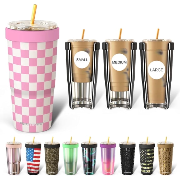Frost Buddy Togo Buddy Stainless Steel Vacuum Insulated Tumbler, 30 oz Reusable Travel Mug for Hot and Cold Drinks (Pinkcheckered)