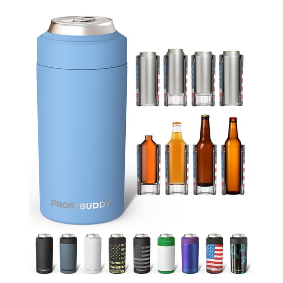 Frost Buddy Universal Can Cooler - Fits all - Stainless Steel Can Cooler for 12 oz & 16 oz Regular or Slim Cans & Bottles - Stainless Steel