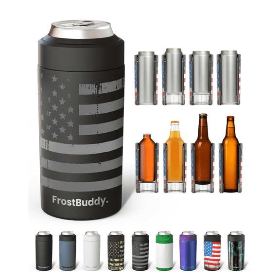 Frost Buddy Universal Can Cooler - Fits all - Stainless Steel Can Cooler for 12 oz & 16 oz Regular or Slim Cans & Bottles - Stainless Steel