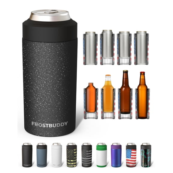 Frost Buddy Universal Can Cooler - Fits all - Stainless Steel Can Cooler for 12 oz & 16 oz Regular or Slim Cans & Bottles - Stainless Steel (Dark Glitz)
