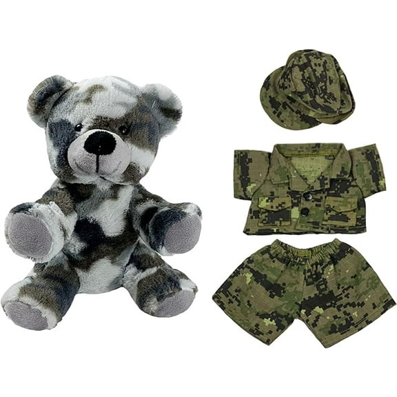 Frost Camo Bear Plush Toy in Army Camo Uniform - Adorable Combo Set for Kids, Perfect Patriotic Gift for 4th of July & USA Independence Day!