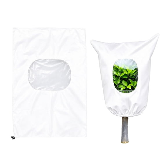 Frost Cloth Plant Freeze Protection White Xs 24 Inch by 32 Inch Drawstring Clear Window Plant Cover for Outdoor Winter Garden Shrub and Potted Plant Use