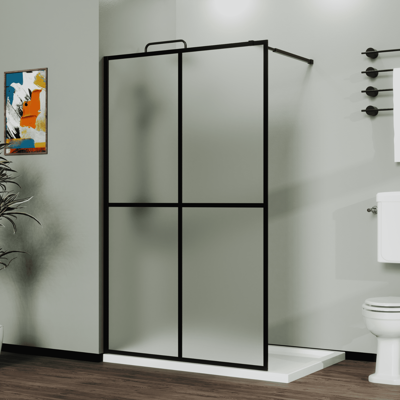 Frost Glass Shower Screen Walk-in Shower Door Aluminium 4-panel Design 34"72"
