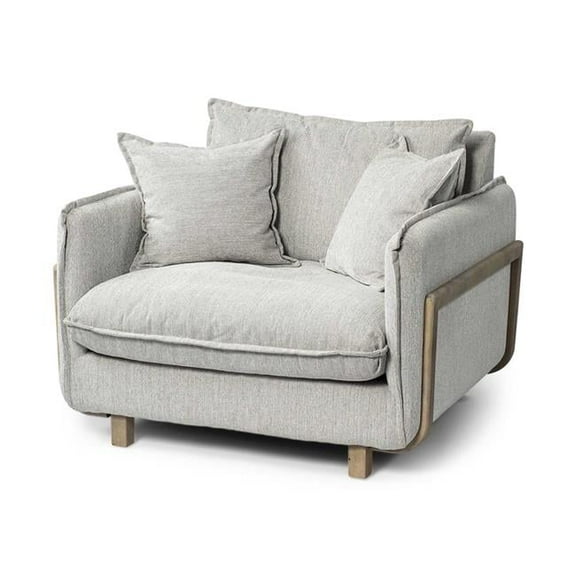 Frost Gray Upholstered Fabric Seating Wide Accent Chair with Wooden Frame & Lumbar Pillow