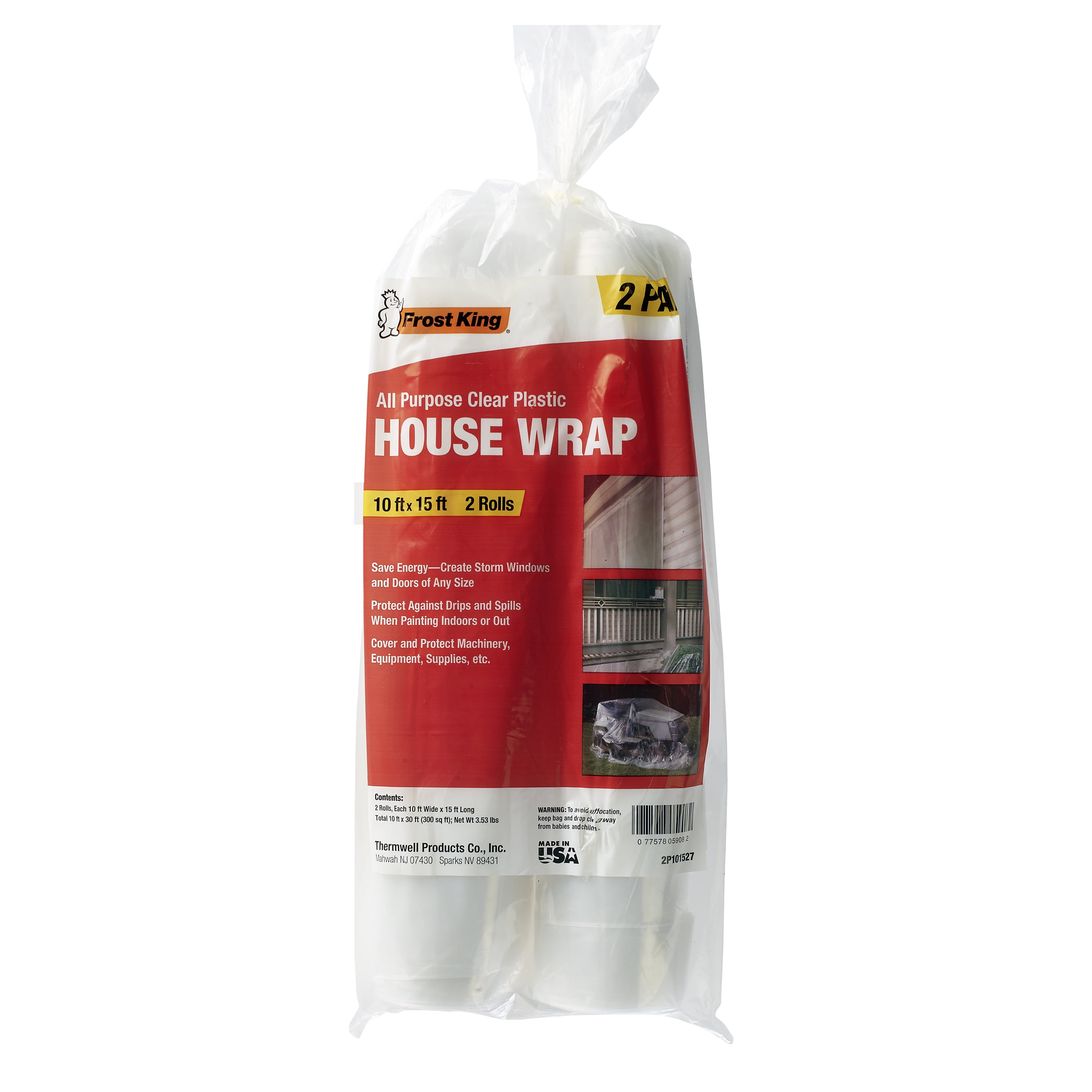 Frost King 2-Pack 10 Foot X 15 Foot X 2.7 Mil In Rolls, Clear All-Purpose Clear Polyethylene Sheeting, for Covering Windows in Winter, Protecting Yard Equipment
