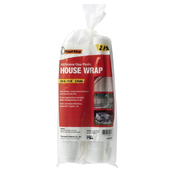 Frost King 2-Pack 10 Foot X 15 Foot X 2.7 Mil In Rolls, Clear All-Purpose Clear Polyethylene Sheeting, for Covering Windows in Winter, Protecting Yard Equipment
