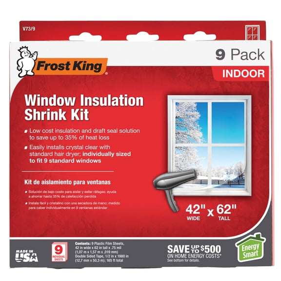 Frost King® 42-Inch Wide x 62-Inch Long Plastic Shrink Film Indoor Window Insulator Kit, 9-Pack