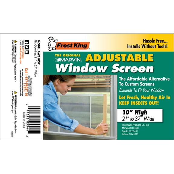 Frost King® AWS1037/6W W.B. Marvin Adjustable Window Screen, 10" High with Wood Frame, Fits Windows 21 - 37" Wide
