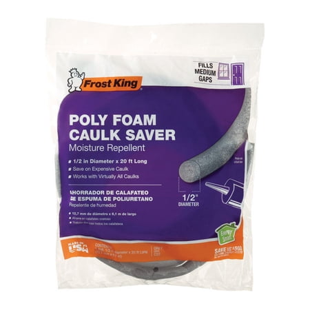 Frost King® C22AW 1/2" x 20' Moisture-Repellent Poly Foam Caulk Saver, Gray