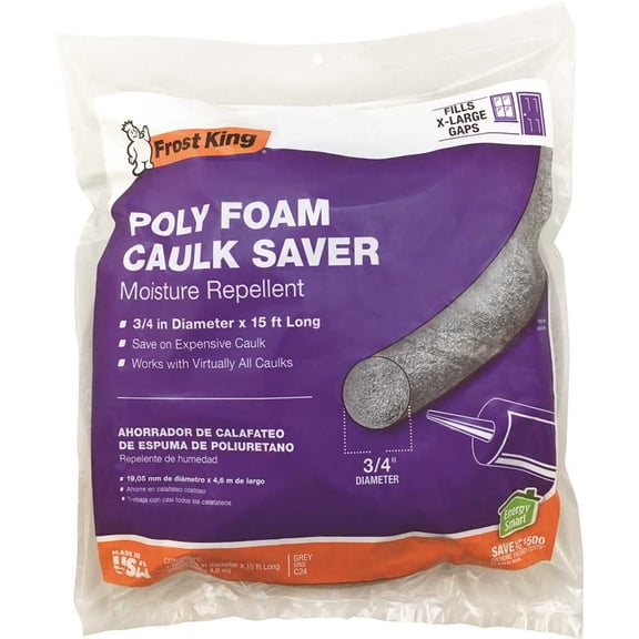 Frost King C24H Poly Foam Caulk Saver, 3/4 inch Diameter By 15' Long, Grey