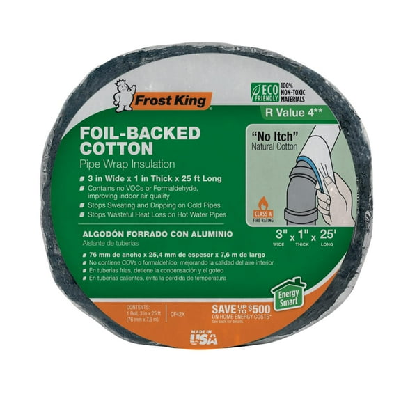 Frost King CF42X Foil Backed "No Itch" Natural Cotton Pipe Wrap, Cotton, 3" high x 1 x 25' long