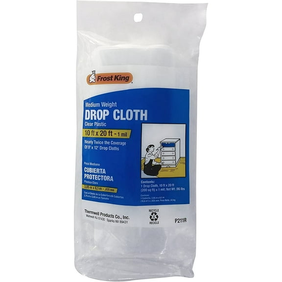 Frost King Clear Polyethylene Drop Cloth - Plastic, Durable - 10' x 20' x 1 Mil