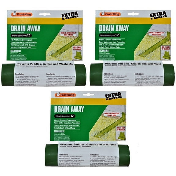 Frost King DE300 12' ft x 7" Green Plastic Flexible Roll Out Downspout Extender - Quantity of 3