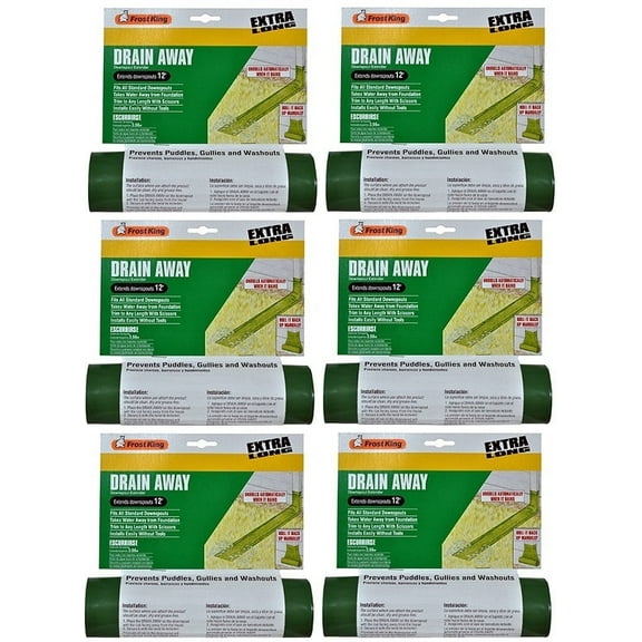 Frost King DE300 12' ft x 7" Green Plastic Flexible Roll Out Downspout Extender - Quantity of 6