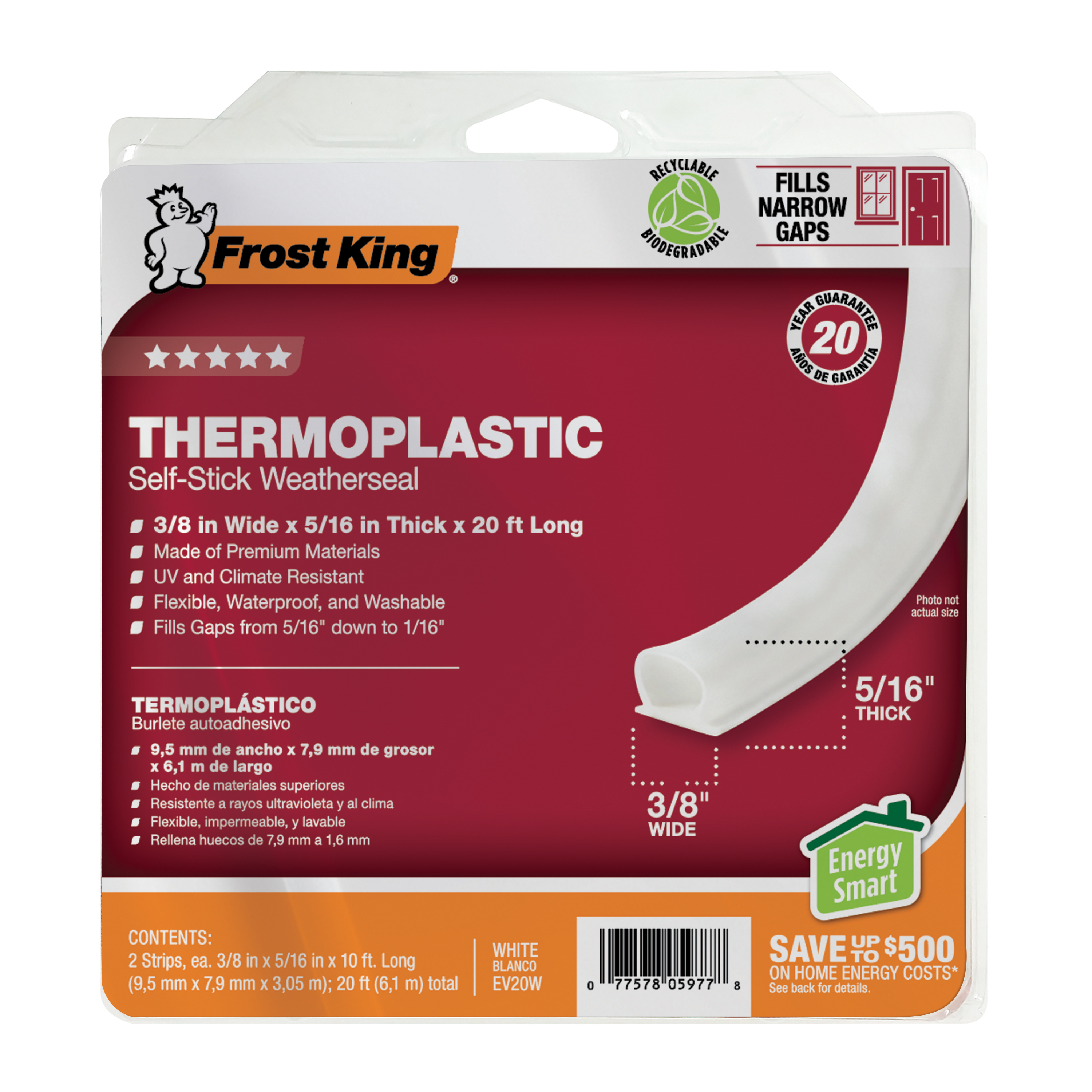 Frost King® EV20W Thermoplastic Rubber Weatherseal, 5/16" X 3/8" X 20', White - image 1 of 8