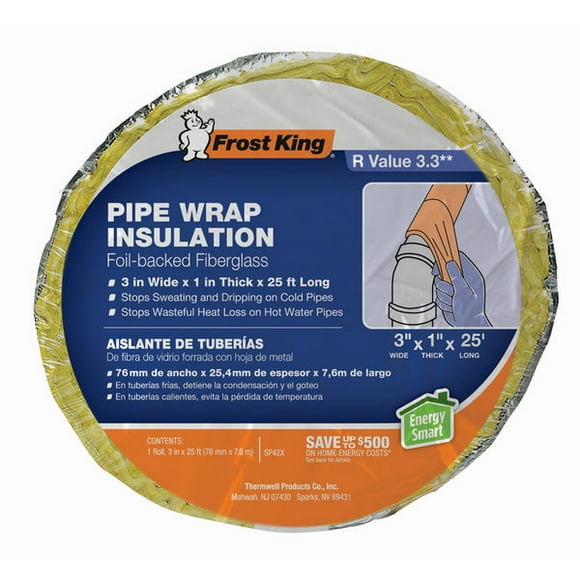 Frost King Foil Backed Fiberglass Pipe Wrap, 3"x1"x25' Two Pack - Original Version