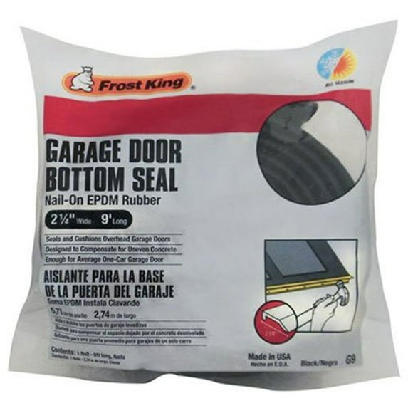 Frost King G9 Nail-On Rubber Garage Door Bottom Seal, 2-1/4-Inch by 9-Foot, Black