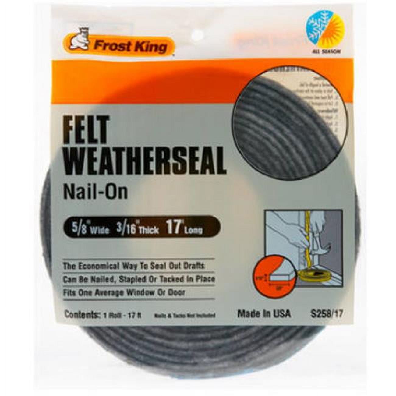 Frost King Gray Felt Weather Seal For Doors and Windows 17 ft. L X 0.19