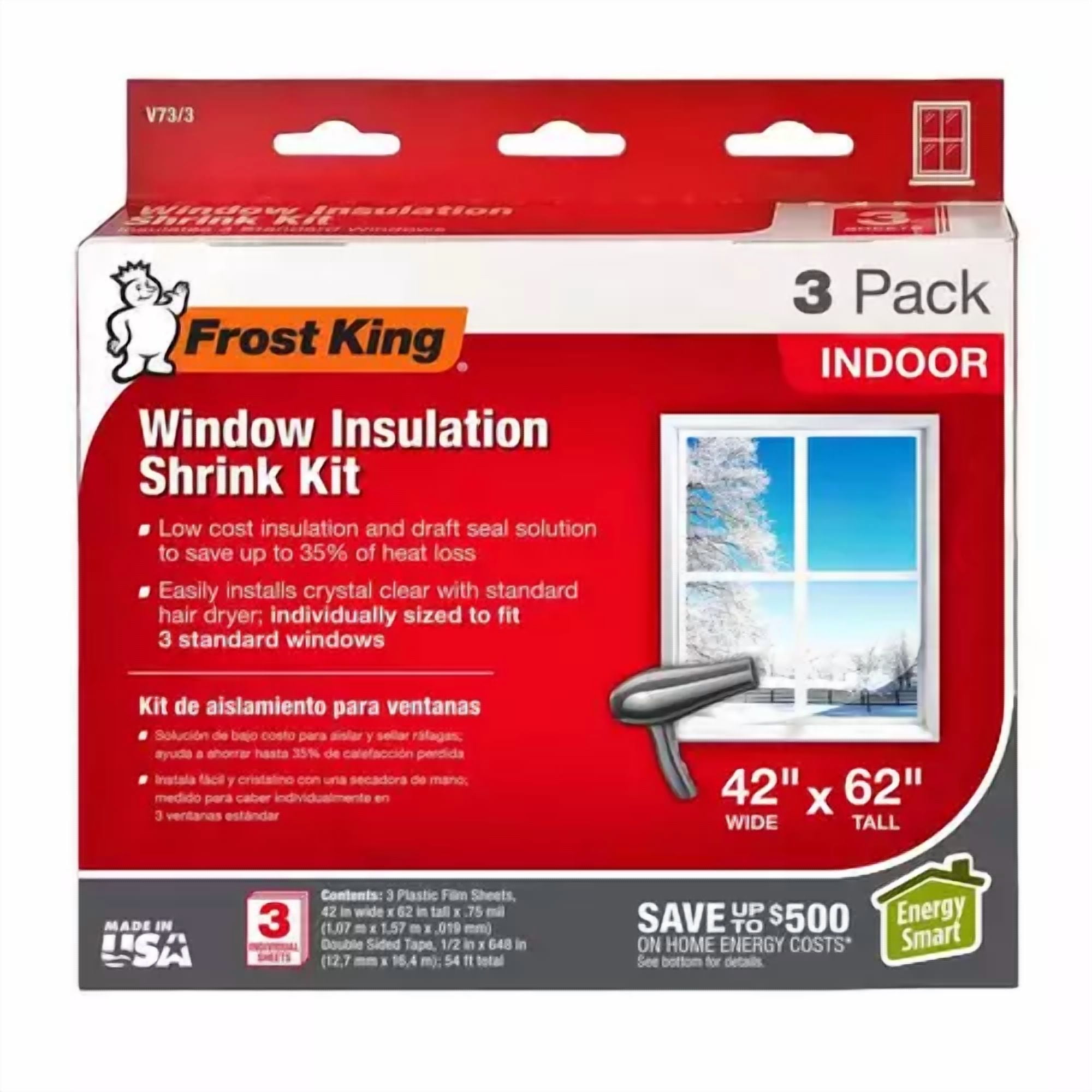 Frost King Indoor Window Insulation Kit (3 Per Pack) Energy Saving, Easy Inst